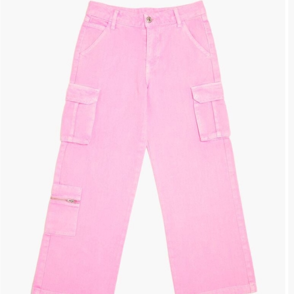 Girls 13/14 pink denim cargo pants NEW